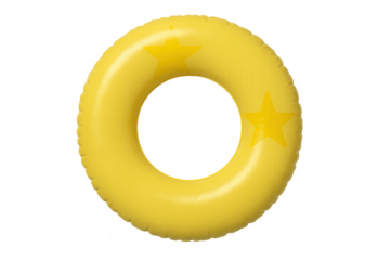 Yellow inflatable swim ring with stars, summer pool float, children's water safety and fun concept