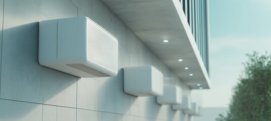 Futuristic Compact Air Cooling Modules on Smart Home Exterior with Minimalist Design