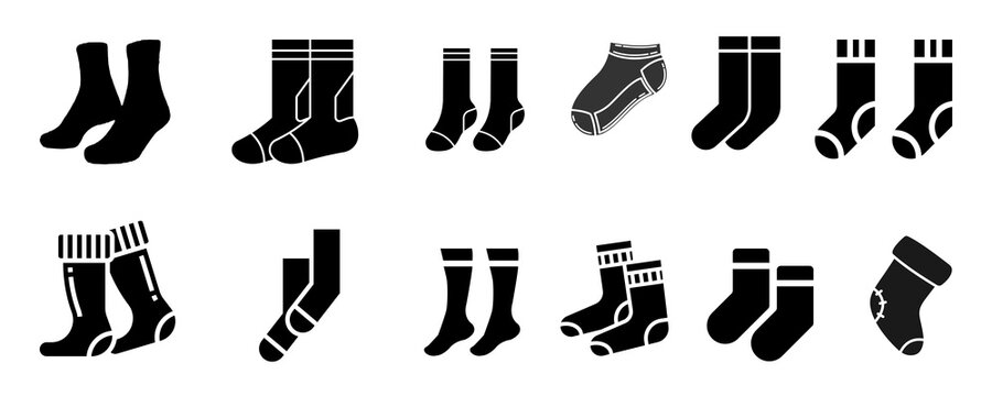 Icon Design, silhouette and line icon pack - Collection of various black sock silhouettes isolated on transparent background