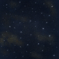 Deep Starry Night Sky With Soft Nebula Clouds, Dark Blue Galaxy Background Filled With Distant Shimmering Stars And Golden Cosmic Dust For Mystical Space, Fantasy And Dream Designs

