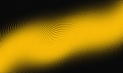 Halftone wave pattern in gold and black colors with dynamic texture flow and modern design