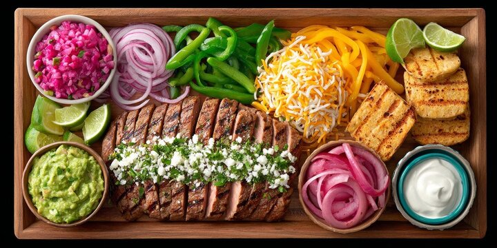 Plato de fajitas con carne de res y verduras asadas en un momento de cena