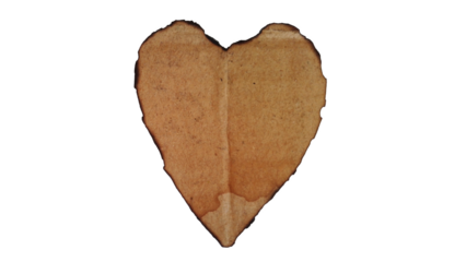 Vintage burnt rustic heart shaped paper with fold and texture