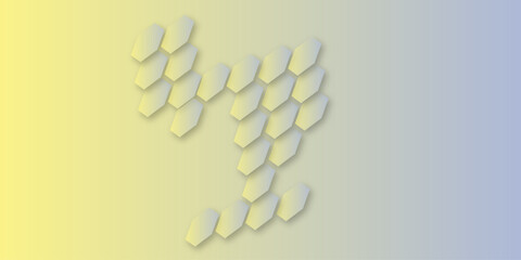 Abstract honeycomb pattern forming a flowing wave shape on a soft yellow-to-blue gradient background. Modern geometric hexagon design with subtle shadows and smooth pastel tones.