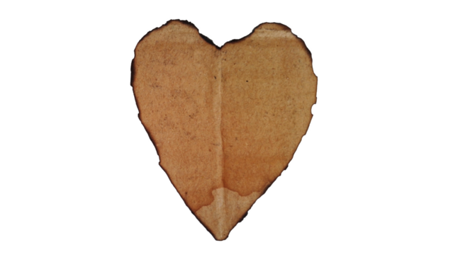 Vintage burnt rustic heart shaped paper with fold and texture