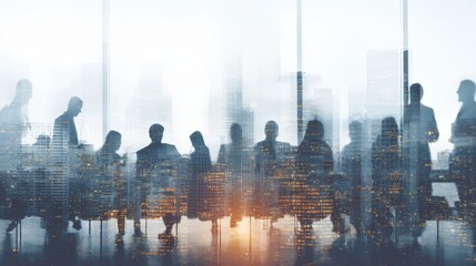 Creative Composite of City Skyline and Office Meeting in Cinematic Realism
