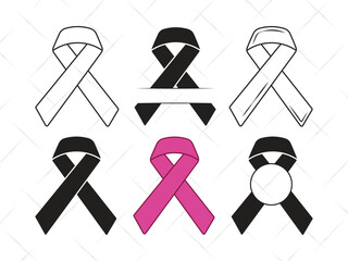 Awareness Ribbon SVG, Cancer Ribbon Silhouette, Pink Ribbon Clipart, Breast Cancer Vector, Support Ribbon Outline for Cricut and Cutting Machines