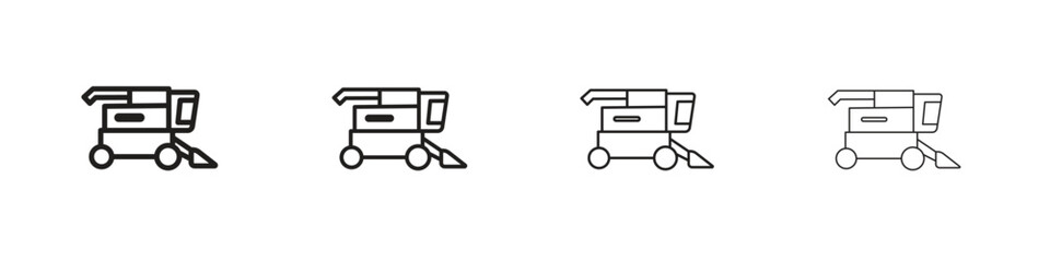 Fototapeta premium Combine harvester icons, Set of linear icons. Black linear palm icons