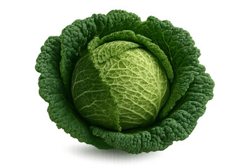 Fototapeta premium Fresh savoy cabbage head, a green leafy vegetable used for healthy cooking and diet food, isolated on transparent background
