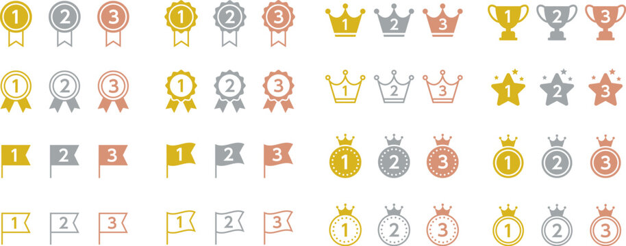 Ranking Badge Icons Vector Set for No.1 Popular Ranking and Product Promotion