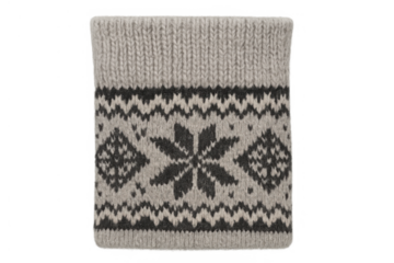 Knitted wool sock cuff featuring nordic pattern design with snowflake and diamond motifs, cozy winter clothing detail with transparent background