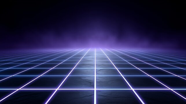 Retro Futuristic Neon Grid Floor - Powered by Adobe