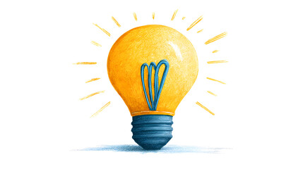 Glowing Yellow Light Bulb with Rays of Light Keywords: light bulb, idea, innovation, creativity