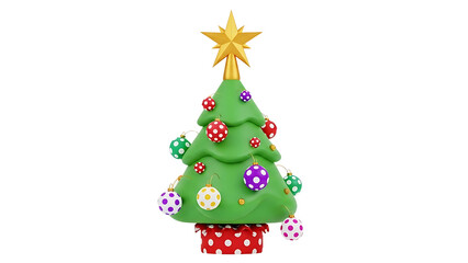 Festive Cartoon Christmas Tree with Colorful Ornaments and Golden Star