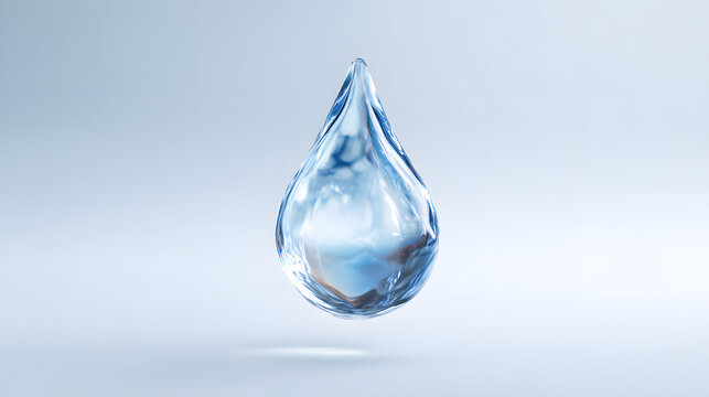 Single Water Droplet Suspended Against a Soft Blue Background