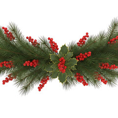 Festive Christmas Arrangement with Pine Branches Holly and Red Berries Decoration