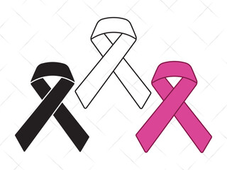 Awareness Ribbon SVG, Cancer Ribbon Silhouette, Pink Ribbon Clipart, Breast Cancer Vector, Support Ribbon Outline for Cricut and Cutting Machines