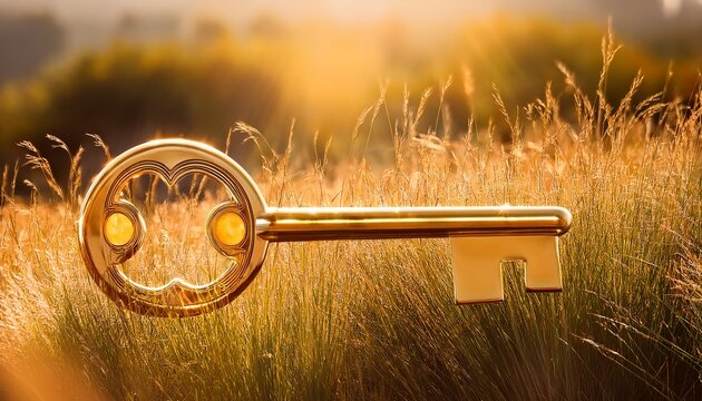the golden key glows softly in a field of tall grass sunshine sunlight