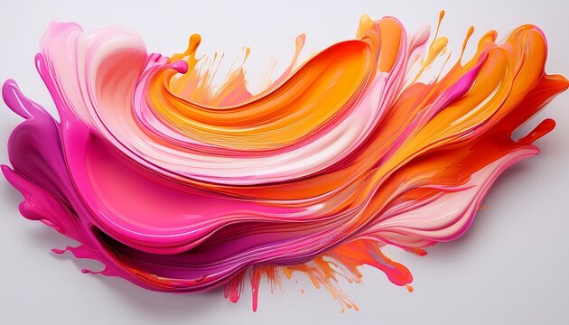 bright stroke of pink and orange paint isolated on white background asymmetrical design
