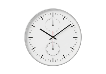 Modern minimalist wall clock design for time management and stylish productivity, isolated on a transparent PNG background.