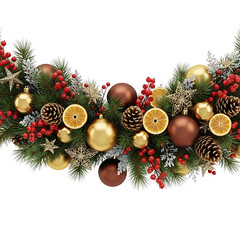 Festive Christmas Decoration with Baubles Berries Pine Cones and Orange Slices