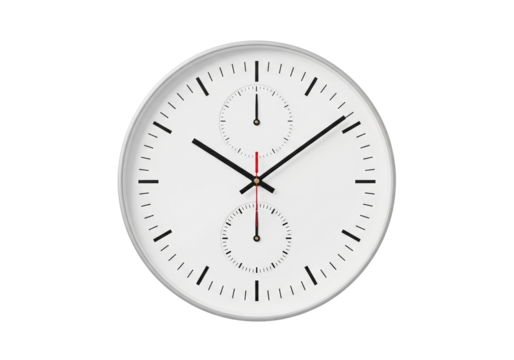 Modern minimalist wall clock design for time management and stylish productivity, isolated on a transparent PNG background.