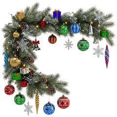 Festive Christmas Garland Border with Colorful Ornaments and Holiday Decorations