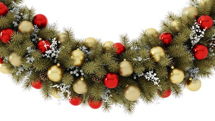 Festive Christmas Garland with Gold and Red Ornaments Against Dark Background