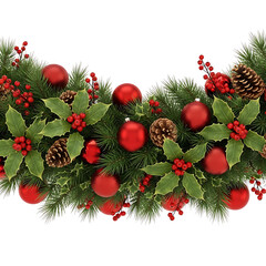 Festive Christmas Garland with Red Baubles Pine Cones and Holly Berries Decoration