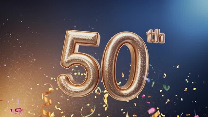 Festive 50th birthday celebration with golden balloons and confetti