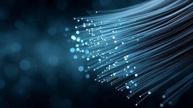 Abstract fiber optic cables glowing with blue light