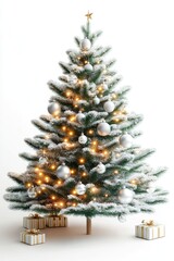 Fototapeta premium Festive christmas tree with silver ornaments and star topper