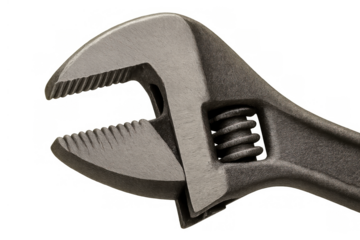 Adjustable jaw wrench, steel tool for plumbing, mechanic work, and diy home repair, featuring a transparent background