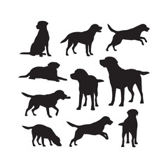 Labrador Retriever Dog Silhouettes Collection, Labrador Retriever Silhouette, Dog Vector, Pet Illustration