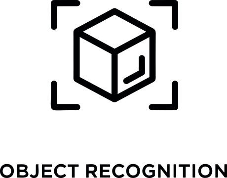 Ai technology icon vector illustration of a three dimensional cube within a recognition frame, object recognition concept art.