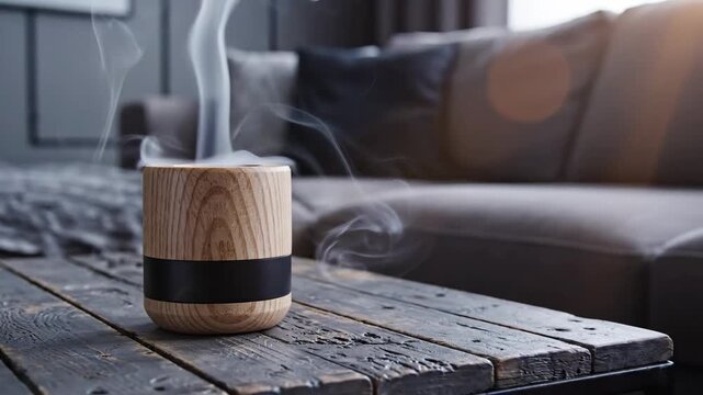 Aromatherapy diffuser emitting scented vapor for home relaxation and wellness creating a peaceful ambiance