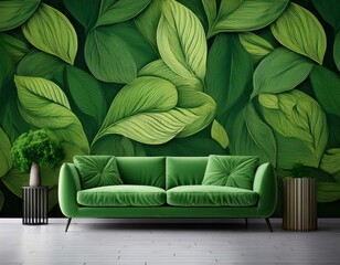 a vibrant and eco friendly green energy wallpaper with leaf patterns perfect for adding a touch of sustainability to any room renewable home