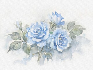 Blue watercolor roses flower on an isolated white background. Closeup. For design. Nature.