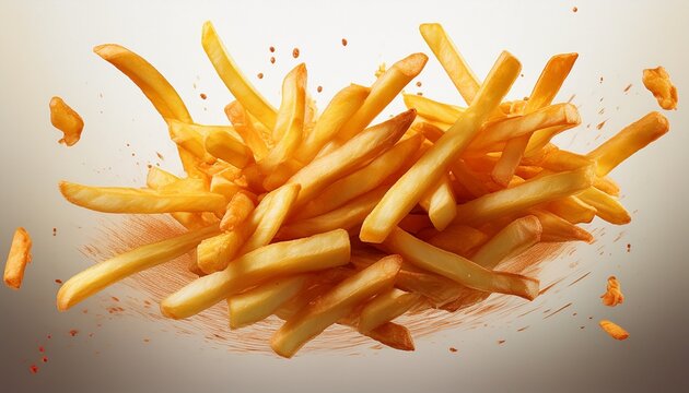 french fries levitate isolated on white background