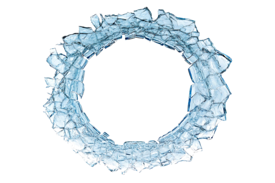 Cracked ice circle with sharp edges isolated on white background