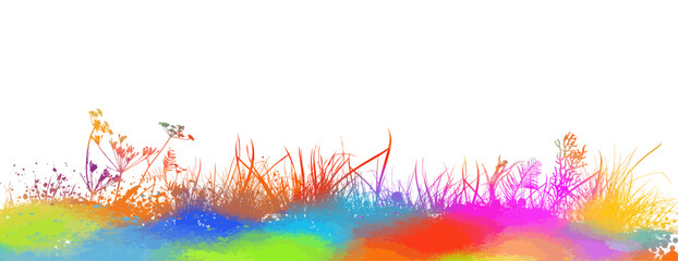 colored grass silhouettes horizontal long background. hand drawing. Not AI Vector illustration