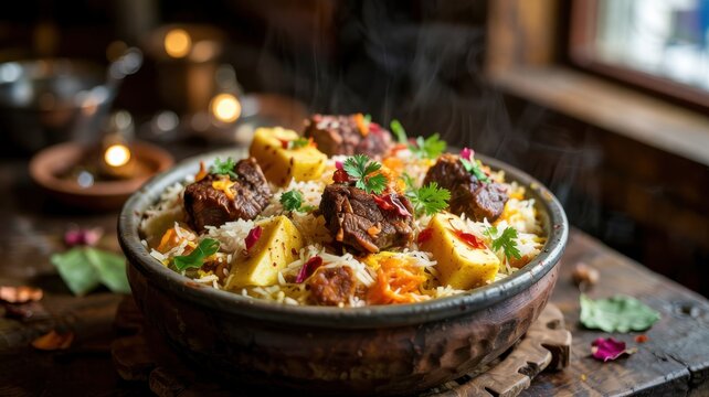 Beef Topyako Biryani (or Kappa Biryani) is a popular and very tasty dish from the Indian state of Kerala, where topioca is used instead of traditional rice.