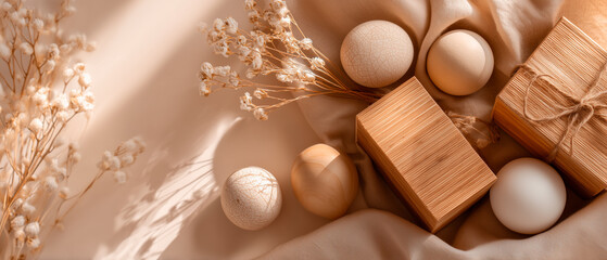 A high-end holiday marketing banner for 2026 featuring elegant gift boxes, champagne-gold accents, soft studio lighting, clean minimal composition, and wide negative space for text placement. 