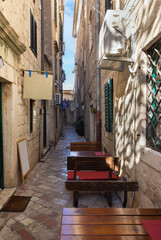 narrow street in Kotor, Montenegro