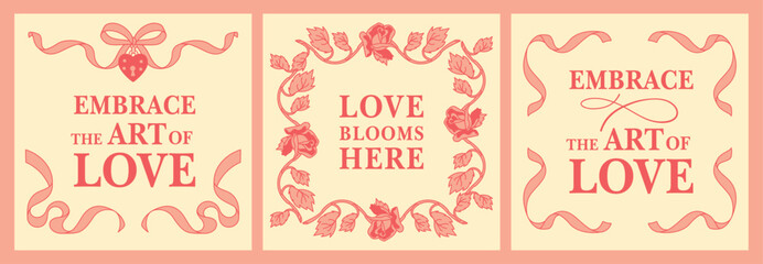 Pink tone and floral square frame templates with copy space. Perfect for engagement or wedding cards, seasonal announcements, or spring promotions.