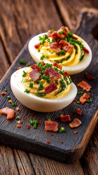 Jalapeno bacon cheddar deviled eggs.