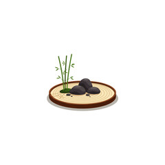 Zen garden with stones and bamboo icon flat vector design.