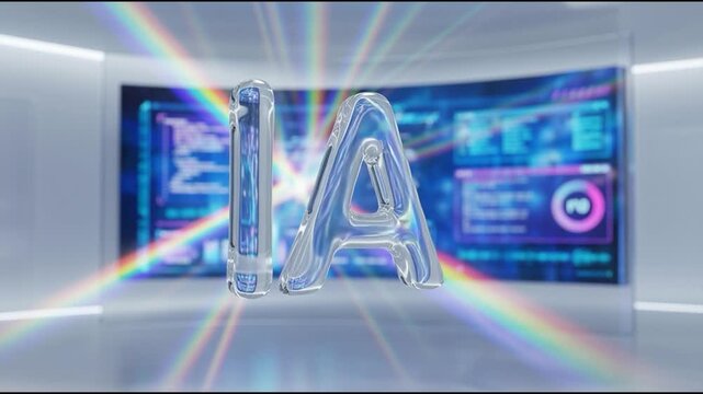 Artificial intelligence Visualization: The letters IA stand out in a futuristic setting, glowing and shimmering, symbolizing the advanced technologies and innovations that shape our digital era.