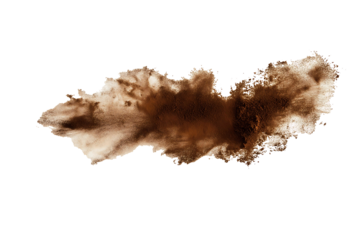 Brown coffee powder burst with steam effect isolated on white background