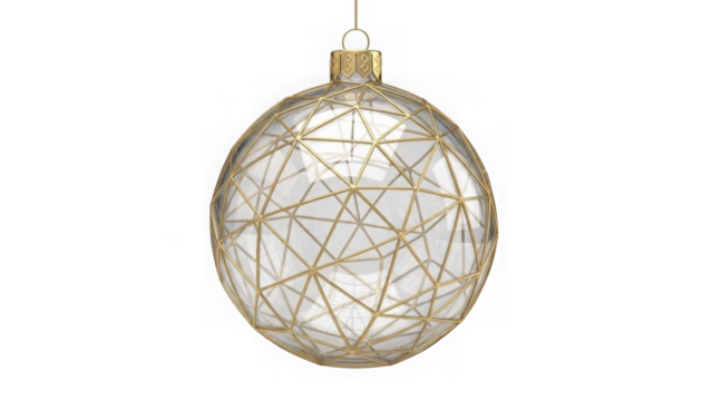 Ornate egg shaped christmas ornament with twinkling lights isolated on transparent background